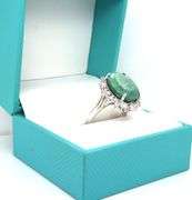 Sparkling Large 11.00CTS Oval Faceted Natural Emerald & White Sapphire Ring in Sterling Silver
