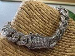 Rhodium Plated 925 Sterling Silver 9.5mm Miami Curb CZ 7" Bracelet