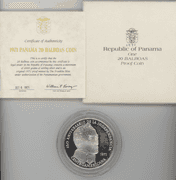 Gem Cameo Proof Large 1971 Panama 20 Balboas Silver Piece. Box/COA