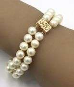 Double row 8mm pearl bracelet in 14kt yellow gold