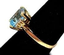 Stunning 10k Yellow Gold Blue Topaz Gemstone Ring with Diamond Accents