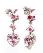 Charming Heart Shaped 4.9CTW Ruby & Diamond Dangle Earrings in Sterling Silver