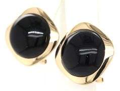 14kt Yellow gold black onyx in cushion frame omega backs earrings