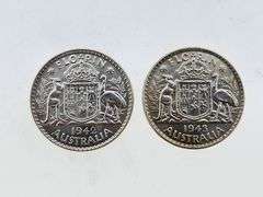 1942 & 1943 Australia Silver Florin, UNC