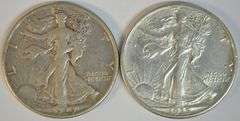 Sharp XF45 1929-D & lustrous AU 1935-D Walking Liberty Half Dollars
