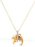 14kt Yellow gold 0.20ctw diamond double dolphin Jumping on hoop pendant on chain