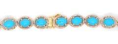 Dreamy 64.50CTW Oval Cabochon-Cut Turquoise & 5.50CTW Diamond Necklace in 14K Yellow Gold Over Sterl