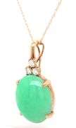 14kt Yellow gold green Jade and diamond pendant on chain