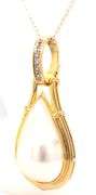 14kt Yellow gold teardrop Mabe pearl and diamond accent enhancer pendant on chain