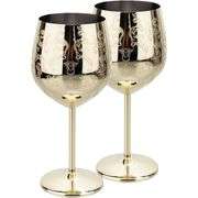 Lot of 2 Gold Etched Stainless Steel Goblets