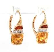 10kt Yellow gold Cushion and half moon cut citrine and diamond accent clip on earrings