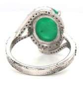 Sensational 4.50CTS Oval Cabochon-Cut Jade & 0.47CTW Diamond Ring in Sterling Silver