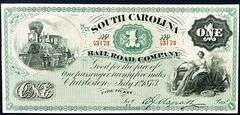 Superb Crisp 1873 $1 Note South Carolina Railroad Company!