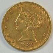 1886-P $5 Liberty Head Gold Half Eagle Near BU Better Date Strong Eye Appeal