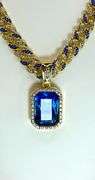 Dazzling 14 K Yellow Gold Plate Simulated Blue Tanzanite Chain Pendant Necklace