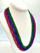 Stunning  397 Cttw 6 Strand Natural Ruby Emerald Sapphire Necklace