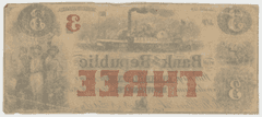 Scarce Providence RI $3 Bank of the Republic Obsolete Note – Steamboat Vignette – Civil War Era