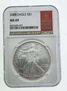 2008 American Silver Eagle, NGC MS69 "Red Book Label"