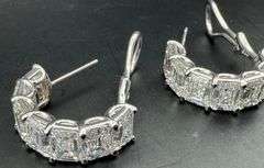 14K White Gold Emerald Lab Diamond Hoops of 14ct
