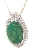 Awesome 5.25CTS Oval Cabochon-Cut Natural Emerald & 2.15CTW White Sapphire Pendant 18-Inch Necklace 