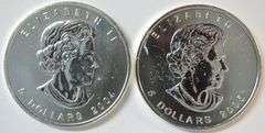 Brilliant Uncirculated 2004 & 2005 Canada $5 1 oz pure silver Maple Leafs