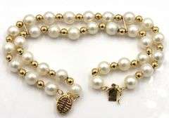 6.5-7mm pearl and gold bead 2 row bracelet
