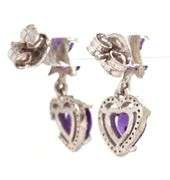 Darling Heart Shaped Faceted Amethyst & Diamond Earrings in Sterling Silver