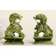 Pair of Jade Hand Carved Guardian Lions Feng Shui
