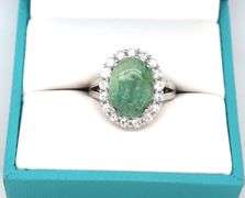 Enamoring 7.44CTW Oval Cabochon-Cut Natural Emerald & 1.39CTW White Sapphire Halo Ring in Sterling S