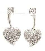 14kt White gold Pave diamond heart dangle earrings