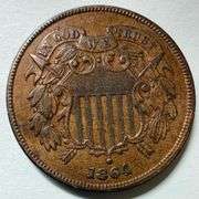 1864 Unc Large Motto 2 Cent Piece
