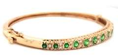 Antique 14kt Yellow gold Tsavorite and diamond bangle