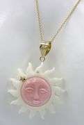 14kt Yellow gold Smiling white and pink sun pendant on chain
