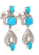 Adorable 2.5CTW Oval & Round Cabochon-Cut Turquoise and Diamond Dangle Earrings in Sterling Silver