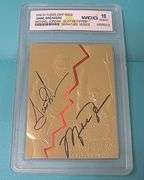 1996-1997 MICHAEL JORDAN AND SCOTTIE PIPPEN FLEER 23KT GOLD GAME BREAKER SIGNATURE SERIES CARD, GEM-
