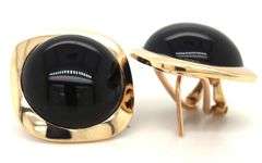 14kt Yellow gold black onyx in cushion frame omega backs earrings