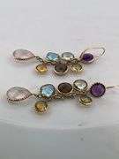 CERTIFIED 14K YELLOW GOLD DROP EARRINGS WITH MULTIPLE GEMSTONES