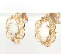 14kt Yellow gold marquise Opal Filigree stud earrings