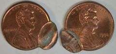 Pair of really Double Struck 1998 Lincoln Cent Errors in Gem BU