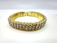 Yellow Gold Plated 3 Row Simulated Diamond Tennis Bracelet