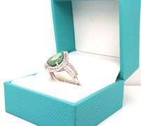 Sparkling 3.55CTW Pear Shaped Faceted Natural Emerald & Sapphire Ring in Sterling Silver