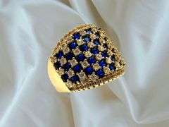 14 Kt Yellow Gold Plate 5.75 Cttw Simulated Diamond Midnight Blue Sapphire Ring