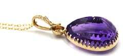 14kt Yellow gold pear shaped amethyst and bezel set diamond enhancer pendant on chain