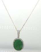Darling 8.75CTS Oval Cut Natural Emerald & 1.10CTW White Sapphire Pendant Necklace in Sterling Silve