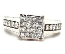 14kt White gold 1.25ctw Invisible set princess cut and round diamond engagement ring