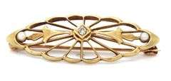 Prett 14K YG Brooch with Seed Pearls