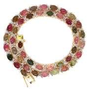 Inspiring Brand New European 38.00CTW Oval Cabochon-Cut Multi-Colored Tourmaline & 3.00CTW Diamond N
