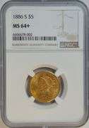 Nearly MS65 Gem BU 1886-S $5 Liberty Gold Piece. NGC MS64+