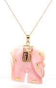 14kt Yellow gold pink mother of pearl elephant pendant on chain