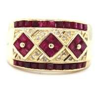 14kt Yellow gold ruby and diamond Lattice ring
